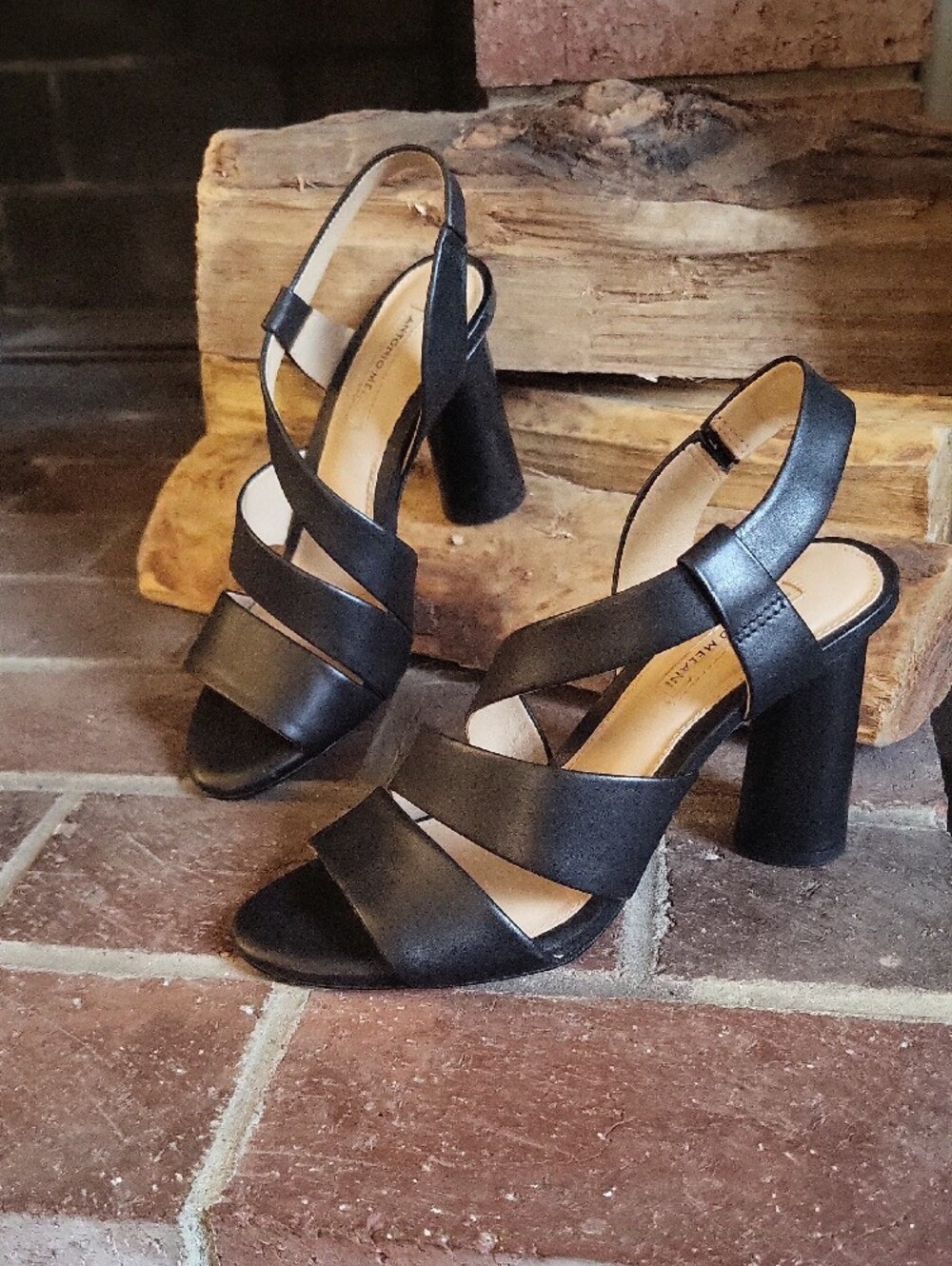 Antonio Melani Black Strappy Block Heel Sandals